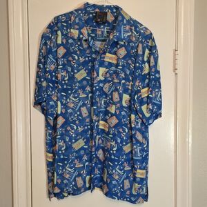 Vintage Big Hed Designs Hawaiian Party Shirt Sz Large Abstract Art 90s USA Rare